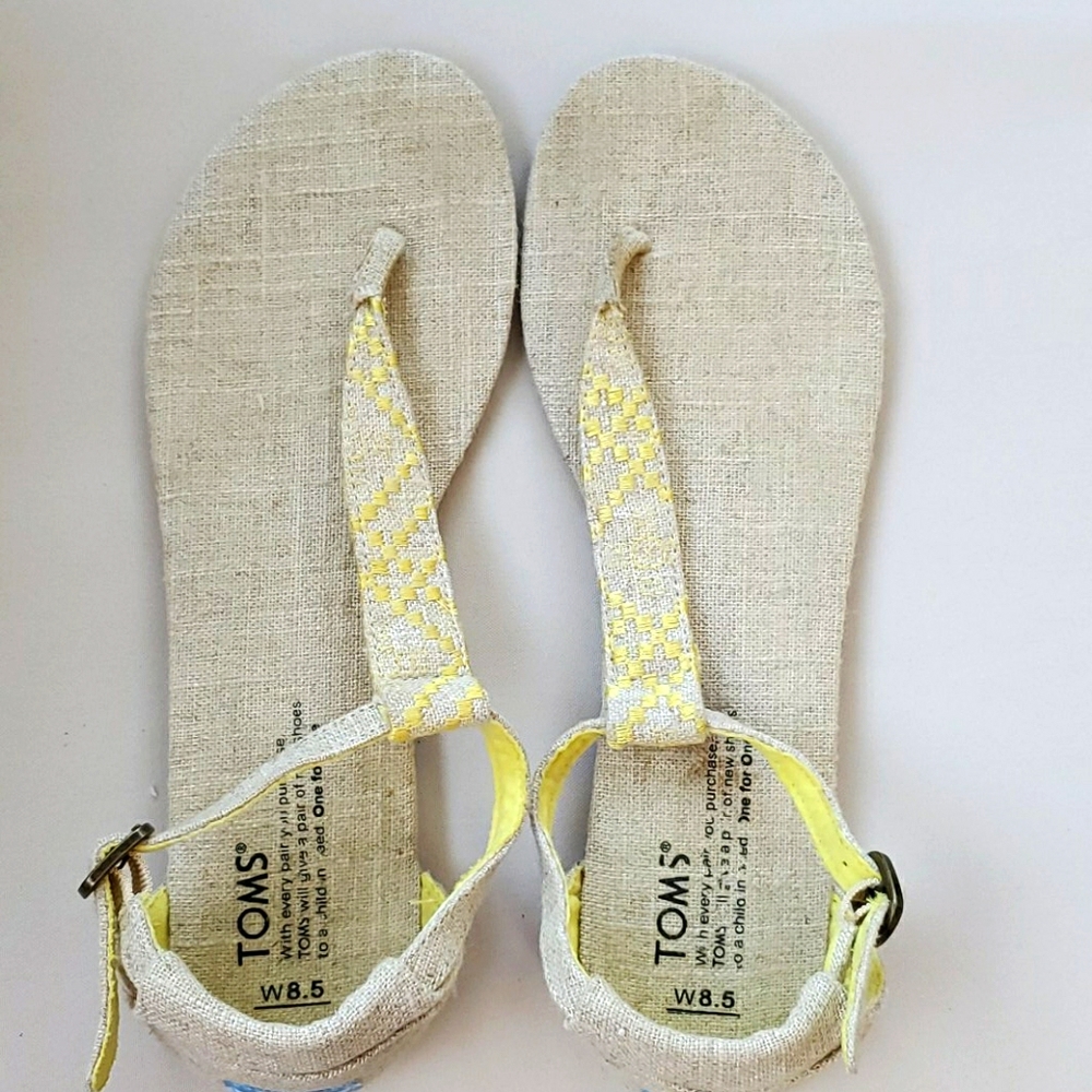 Toms Sandals Playa Woven Tan Yellow Boho Chic  Sz 8.5